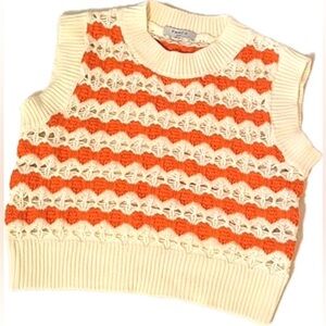 NEW NWT FRNCH Crochet Knit Crop Top Cream & Orange Burnt Siena S/M Small Medium